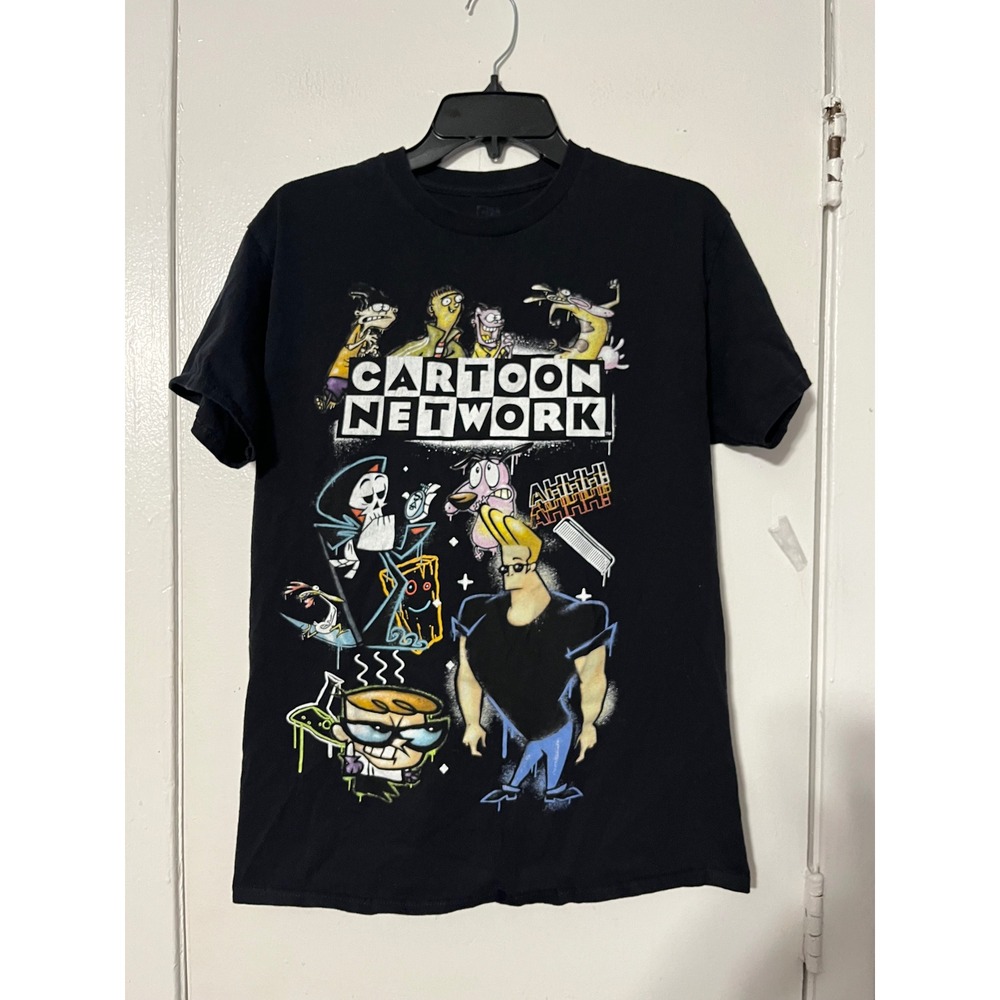 Cartoon Network Graphic T-Shirt Mens Medium Black Johnny Bravo Dexter 90s Y2K
